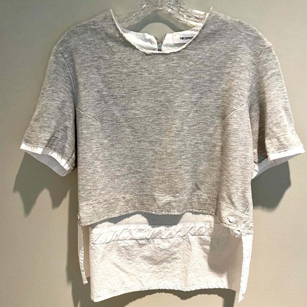 Tim Coppens Gray and White Short-Sleeve Shirt Size L